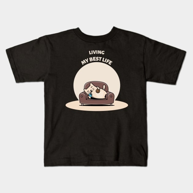 Funny Cat Living My Best Life Kids T-Shirt by Tip Top Tee's